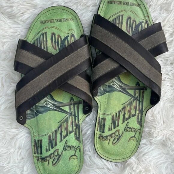 Tommy Bahama Men’s ' Leather upper Black and Green Sandals. 12 - Picture 3 of 5